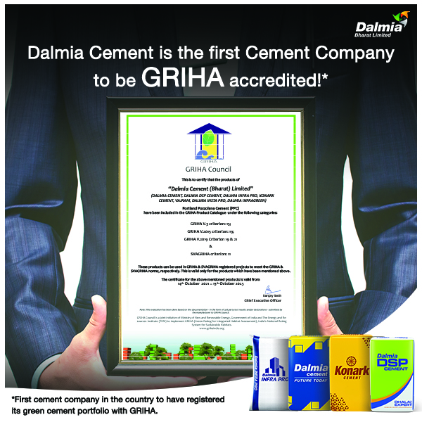 Dalmia Cement Becomes India’s First Cement Manufacturer to Receive Green Accreditation from GRIHA